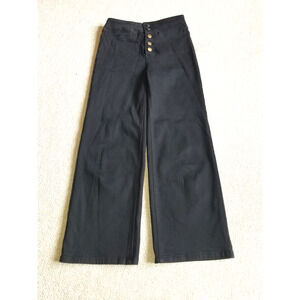 Womens Jeans-J. McLAUGHLIN-black stretch denim button-fly wide leg-0